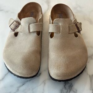 Birkenstock Boston Classic Women's Mens  Suede Leather Taupe size 38 W7 M5 Tan.